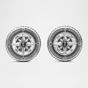 Men's Maritime Compass Cufflinks with Diamonds in Silver, 16mm